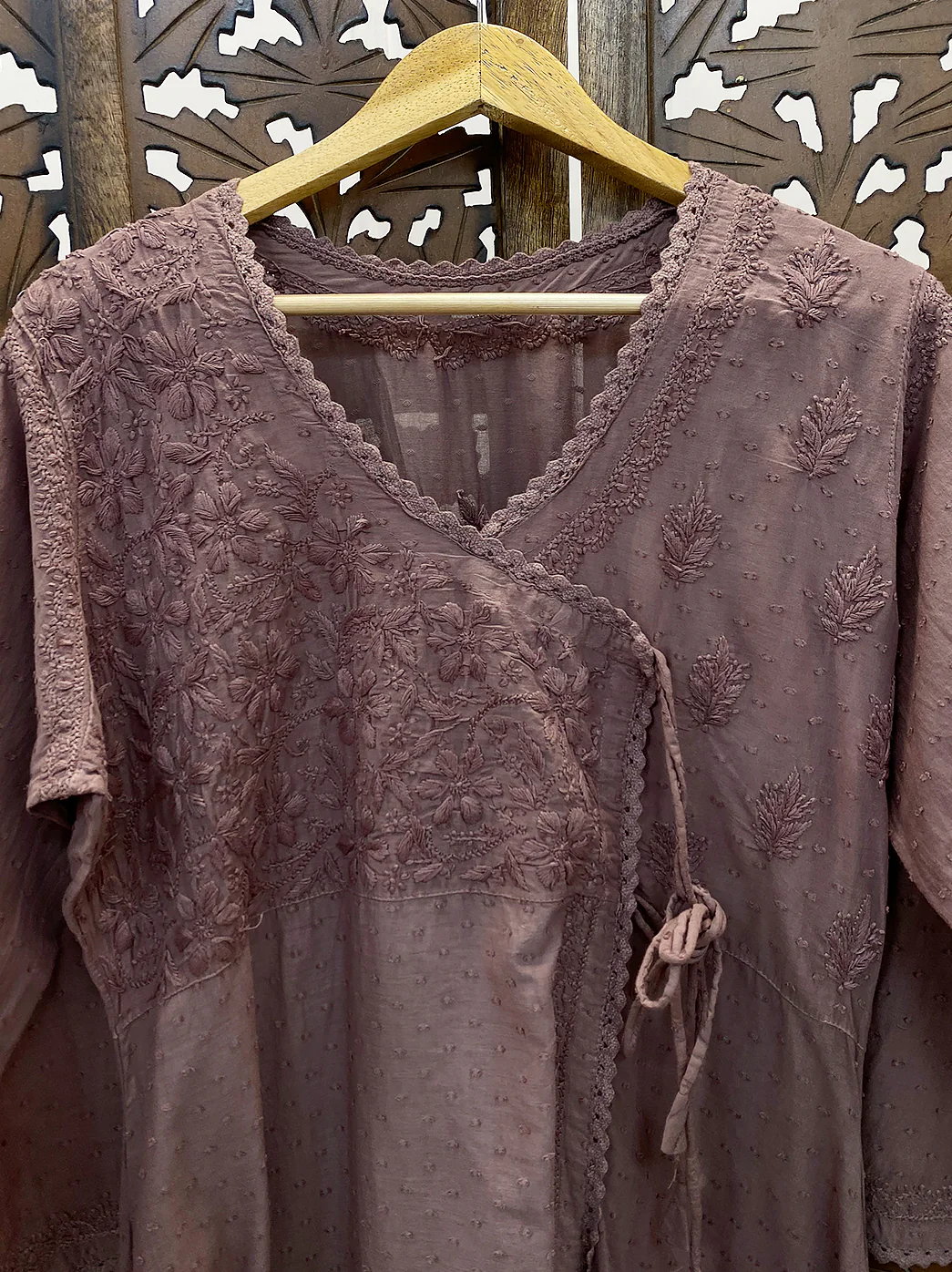 Choco Cotton Chikankari Slit Angrakha - Image 3
