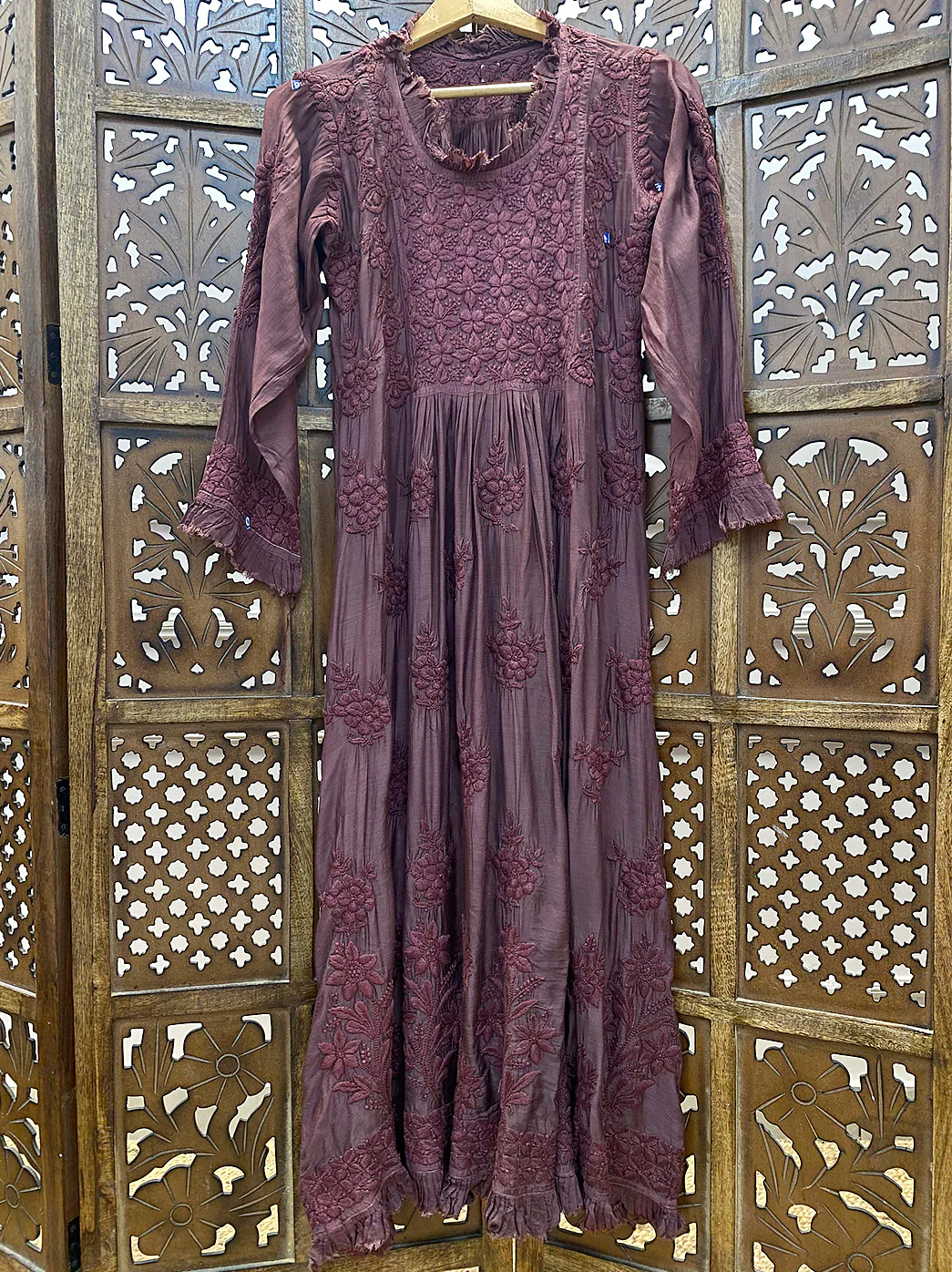 Choco Muslin Chikankari A-Line Kurti - Image 2
