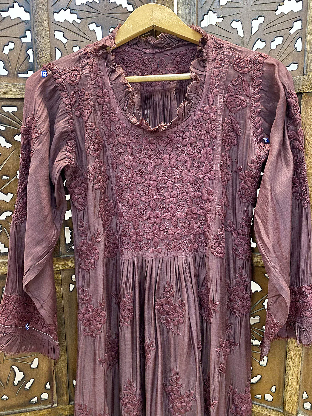 Choco Muslin Chikankari A-Line Kurti - Image 3