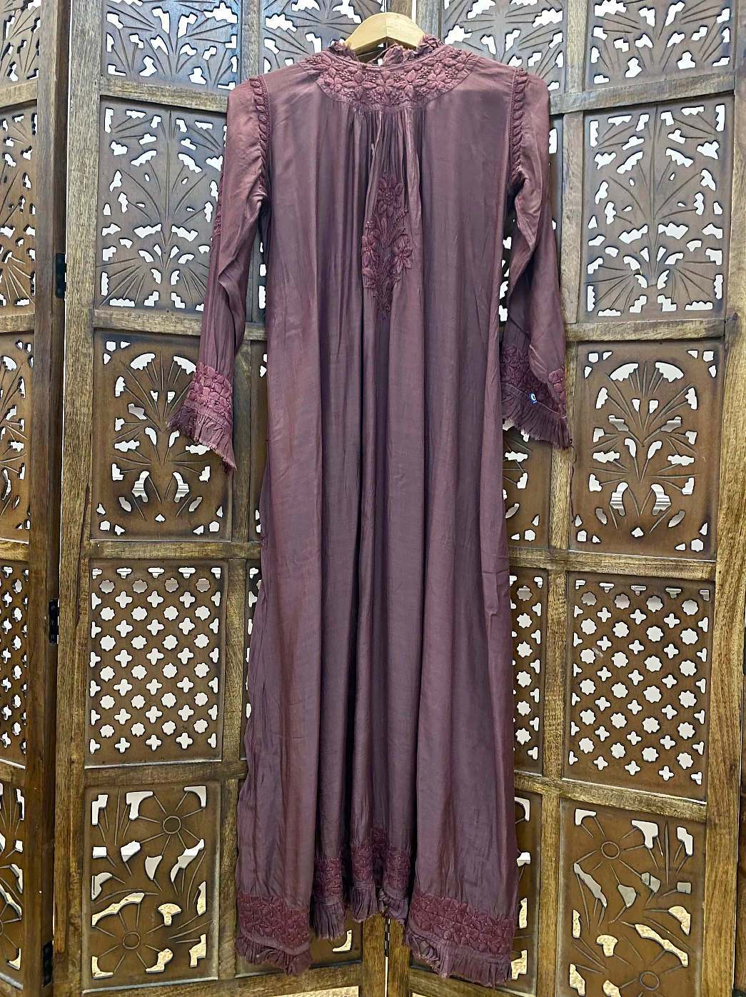 Choco Muslin Chikankari A-Line Kurti - Image 4