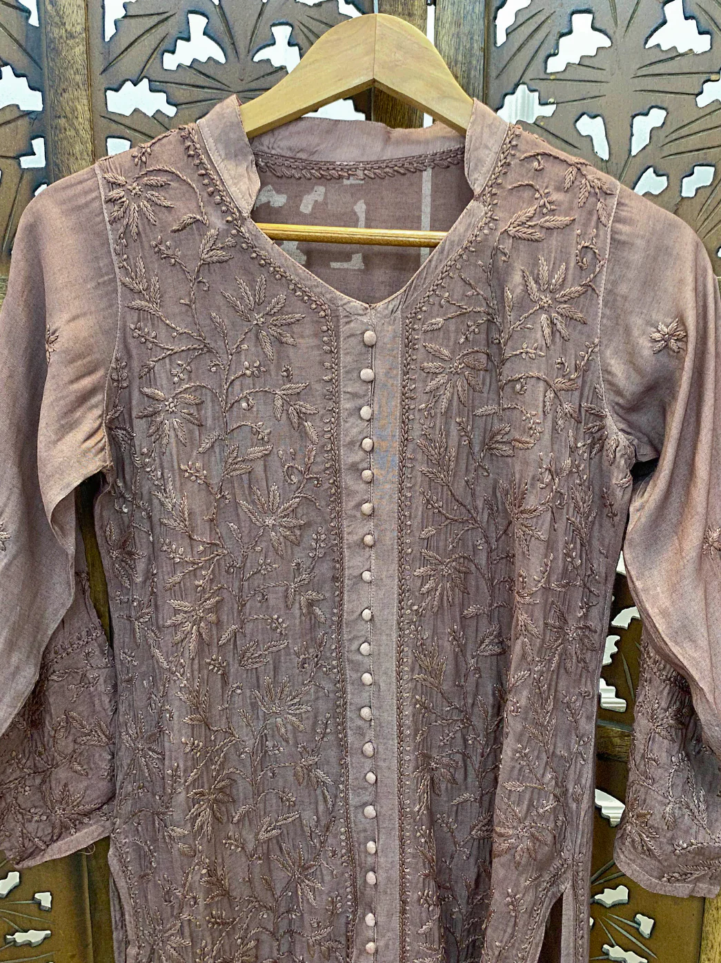 Choco Muslin Chikankari Straight Kurti - Image 3