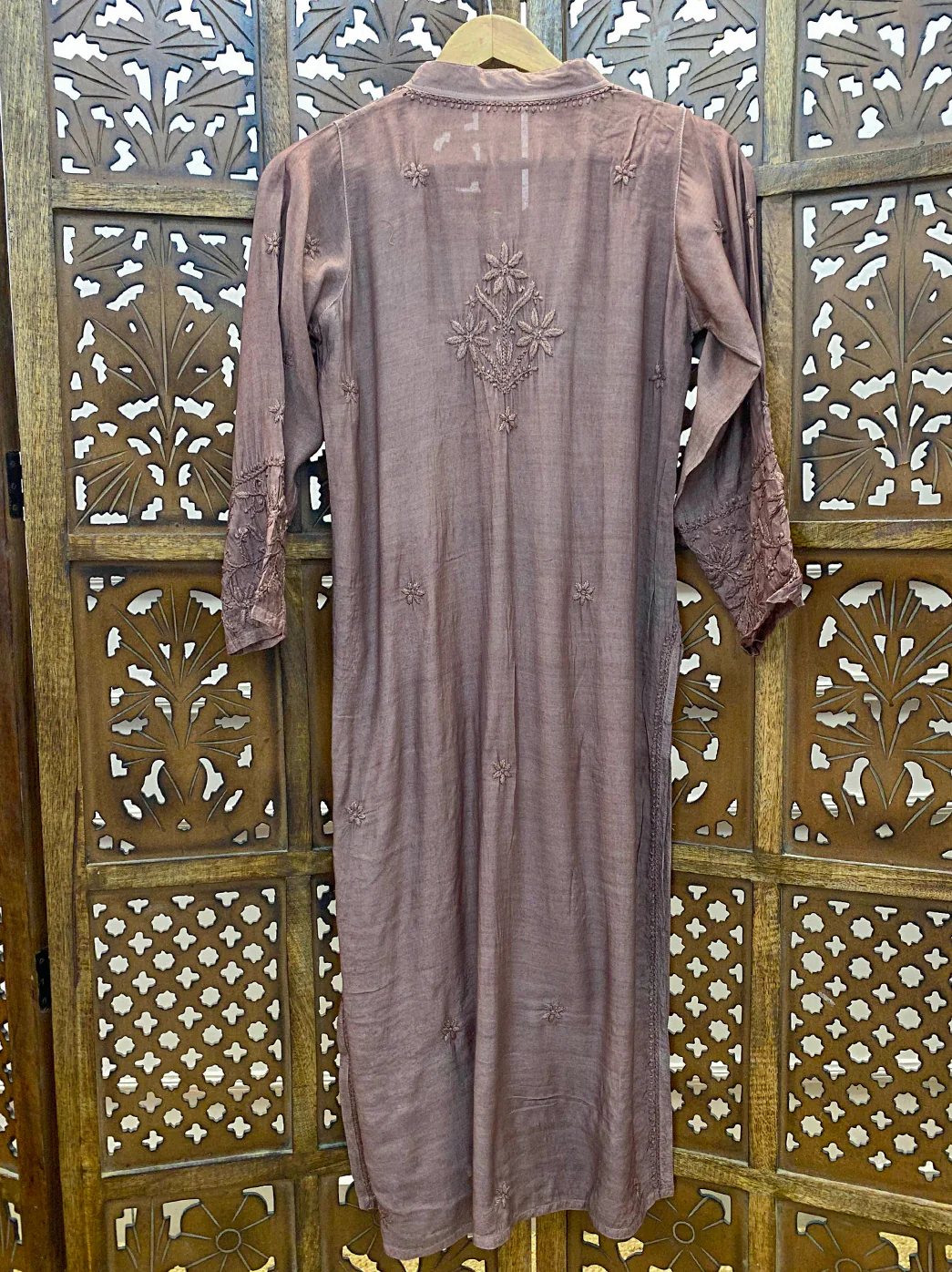 Choco Muslin Chikankari Straight Kurti - Image 4