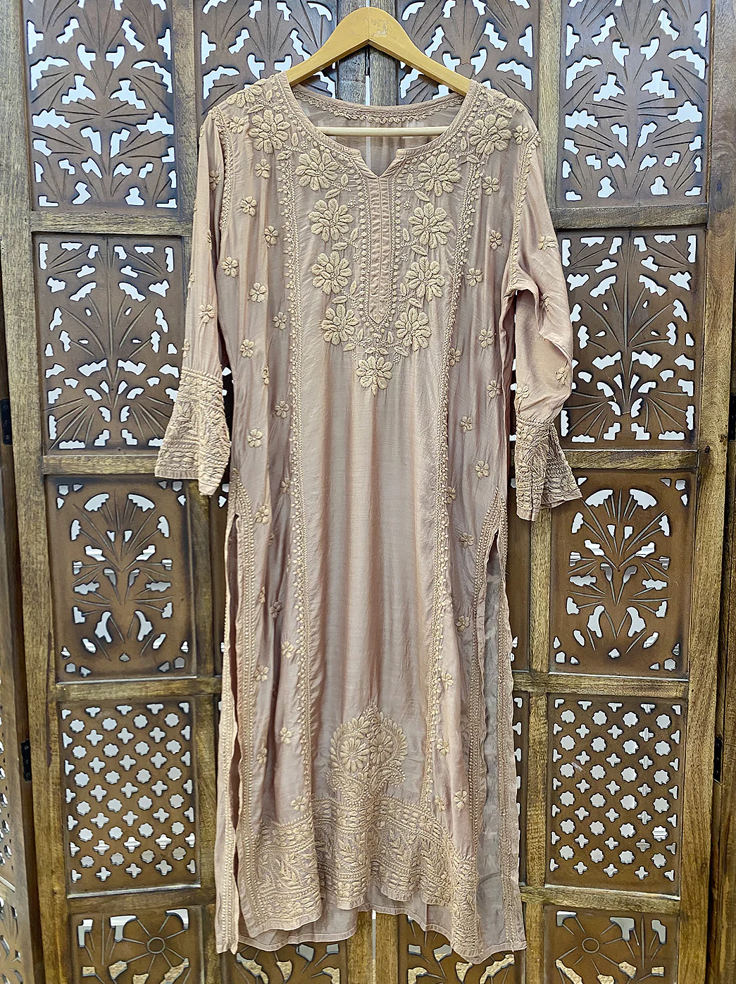 Choco Muslin Chikankari Straight Kurti - Image 2