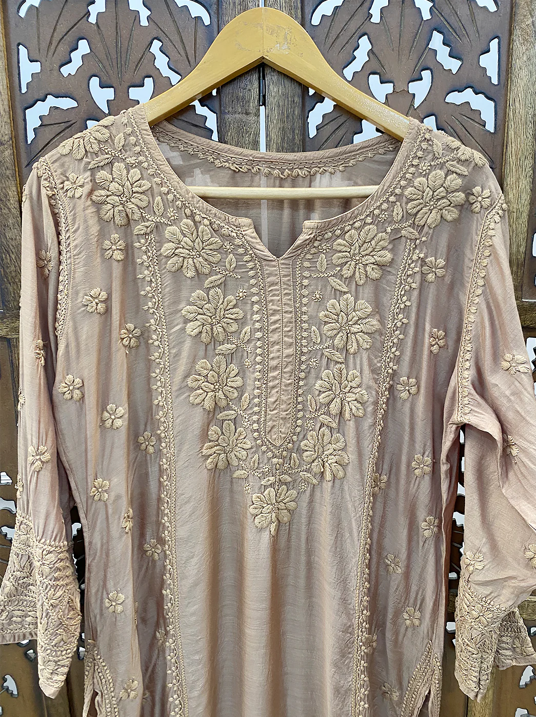 Choco Muslin Chikankari Straight Kurti - Image 3