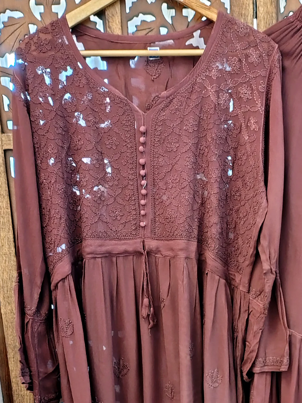 Choco Viscose Chikankari Straight Kurti Garara Set - Image 3