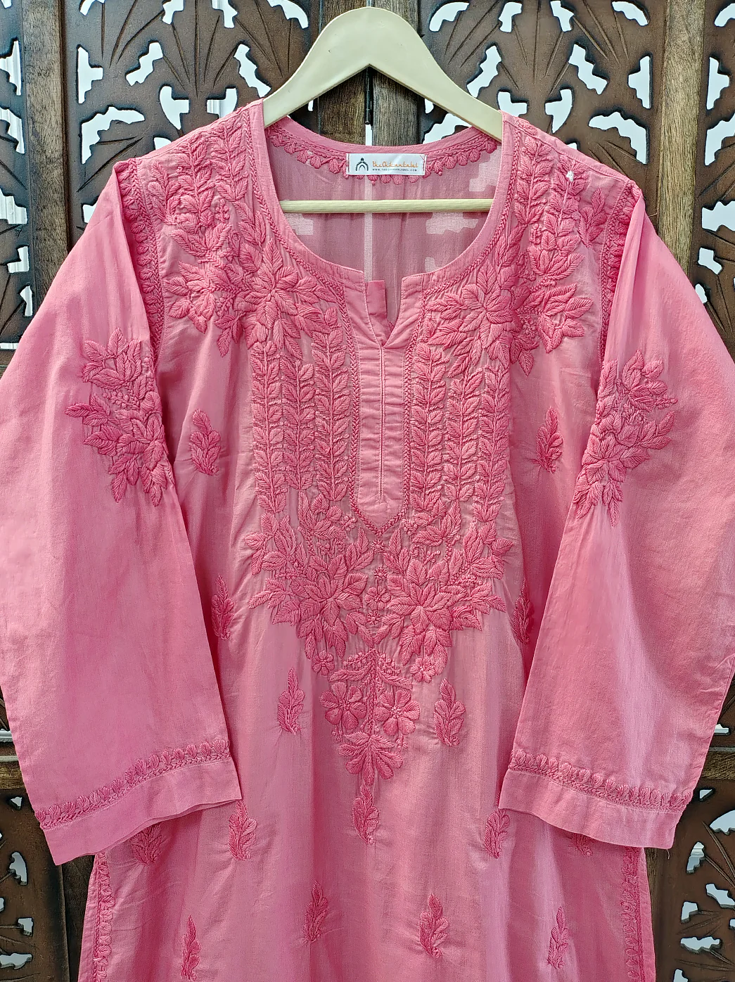 Coral Cotton Chikankari Straight Kurti - Image 3