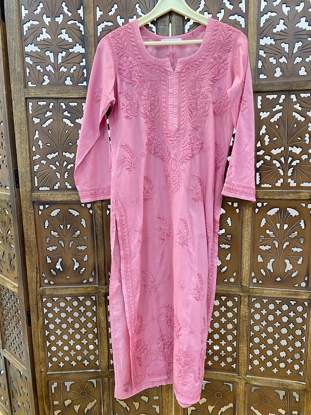 Coral Cotton Chikankari Straight Kurti - Image 2