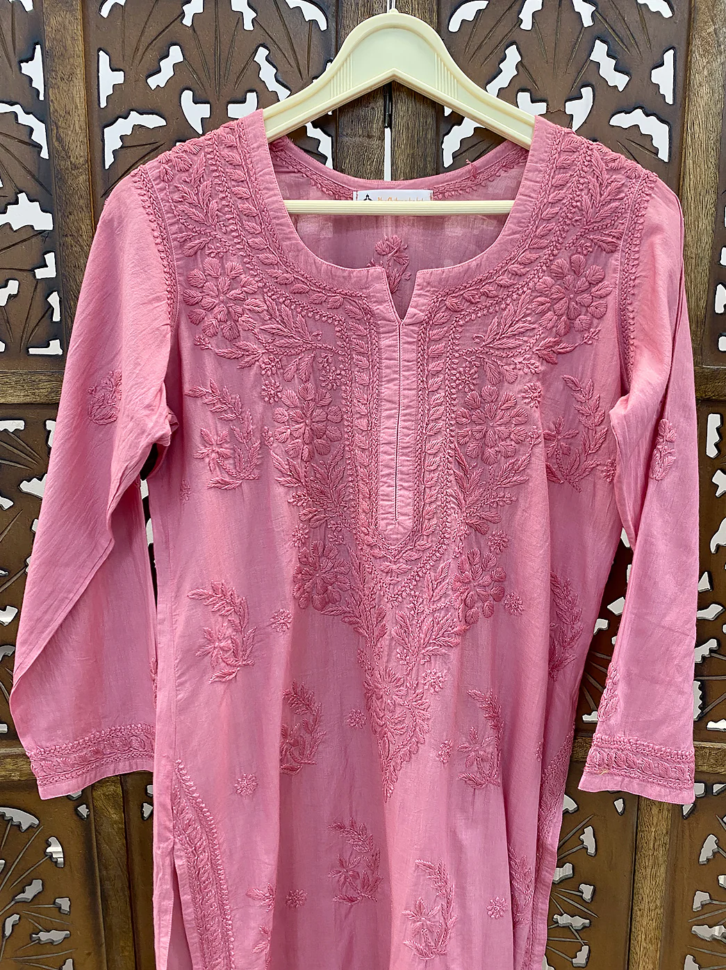 Coral Cotton Chikankari Straight Kurti - Image 3