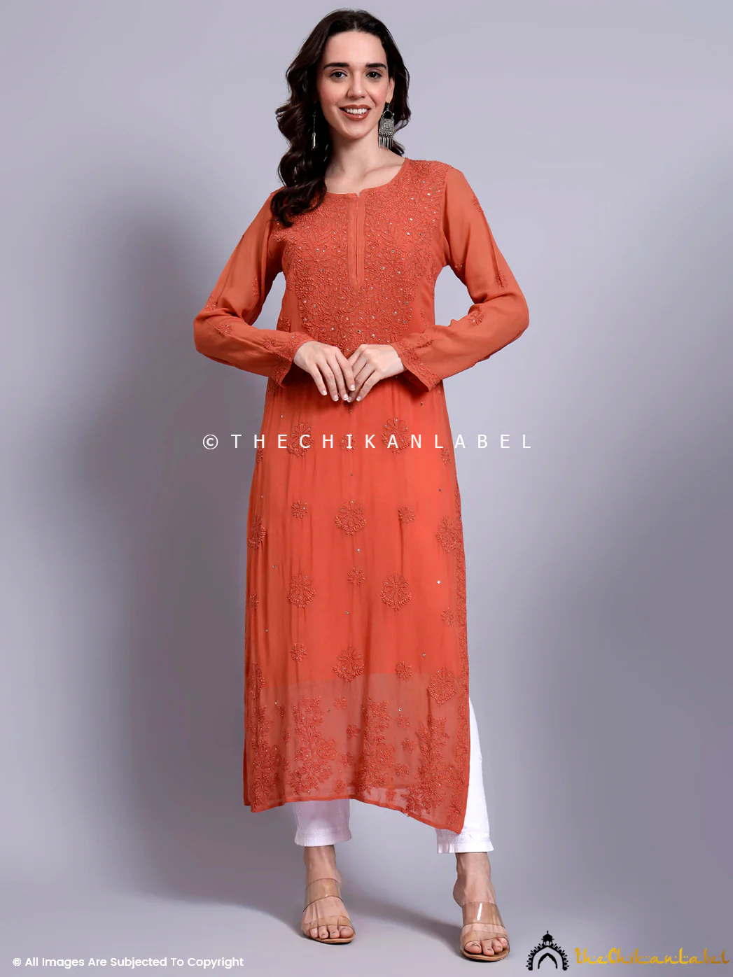Meiraa Viscose Chikankari Straight Kurti - Coral