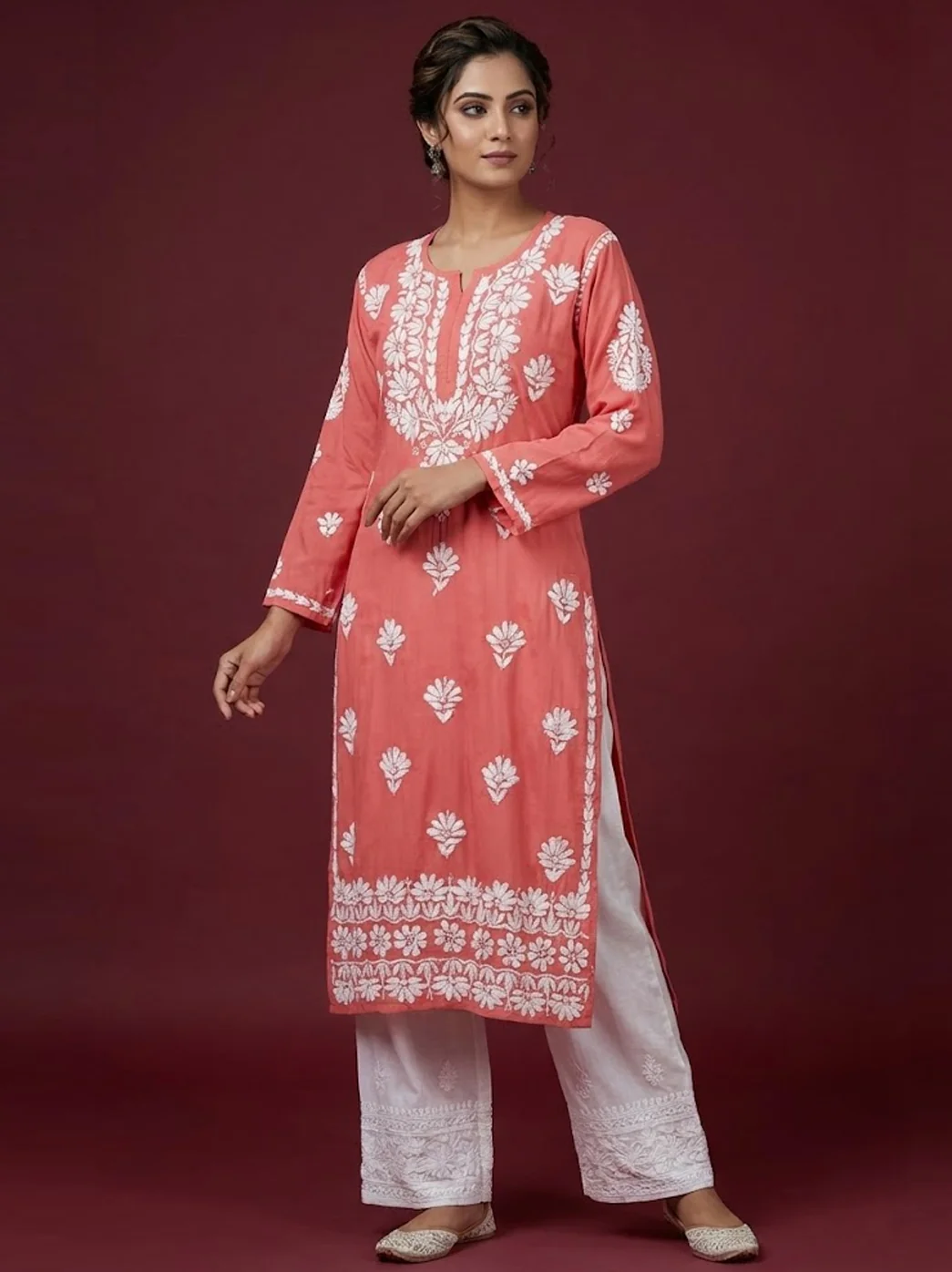 Coral Rayon Chikankari Straight Kurti