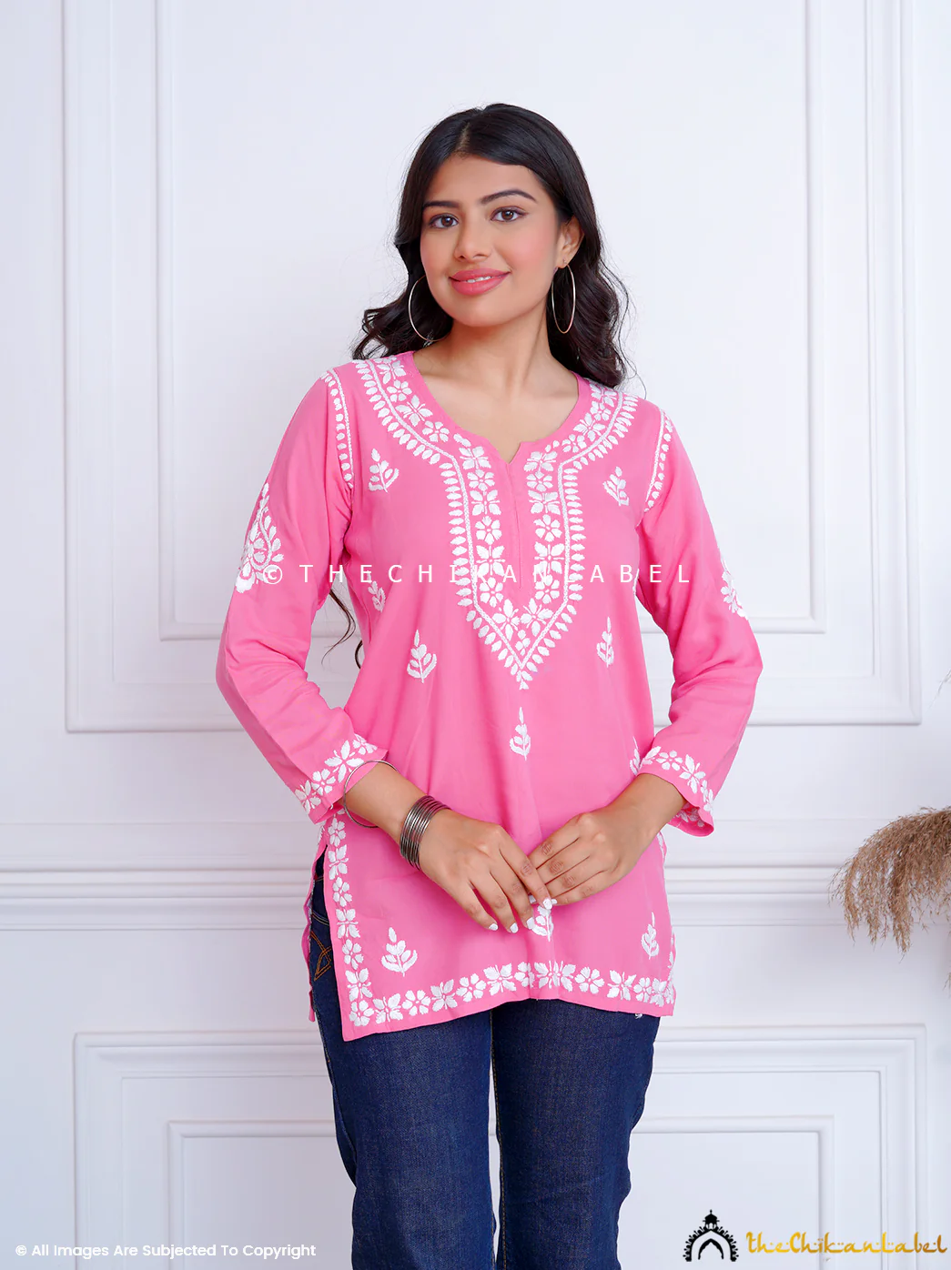 Geet Modal Chikankari Short Top -Gajri