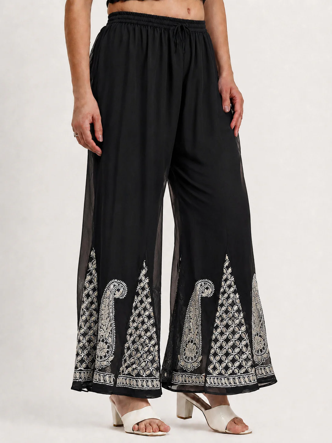 Georgette Chikankari Gota Patti Sharara - Black - Image 3