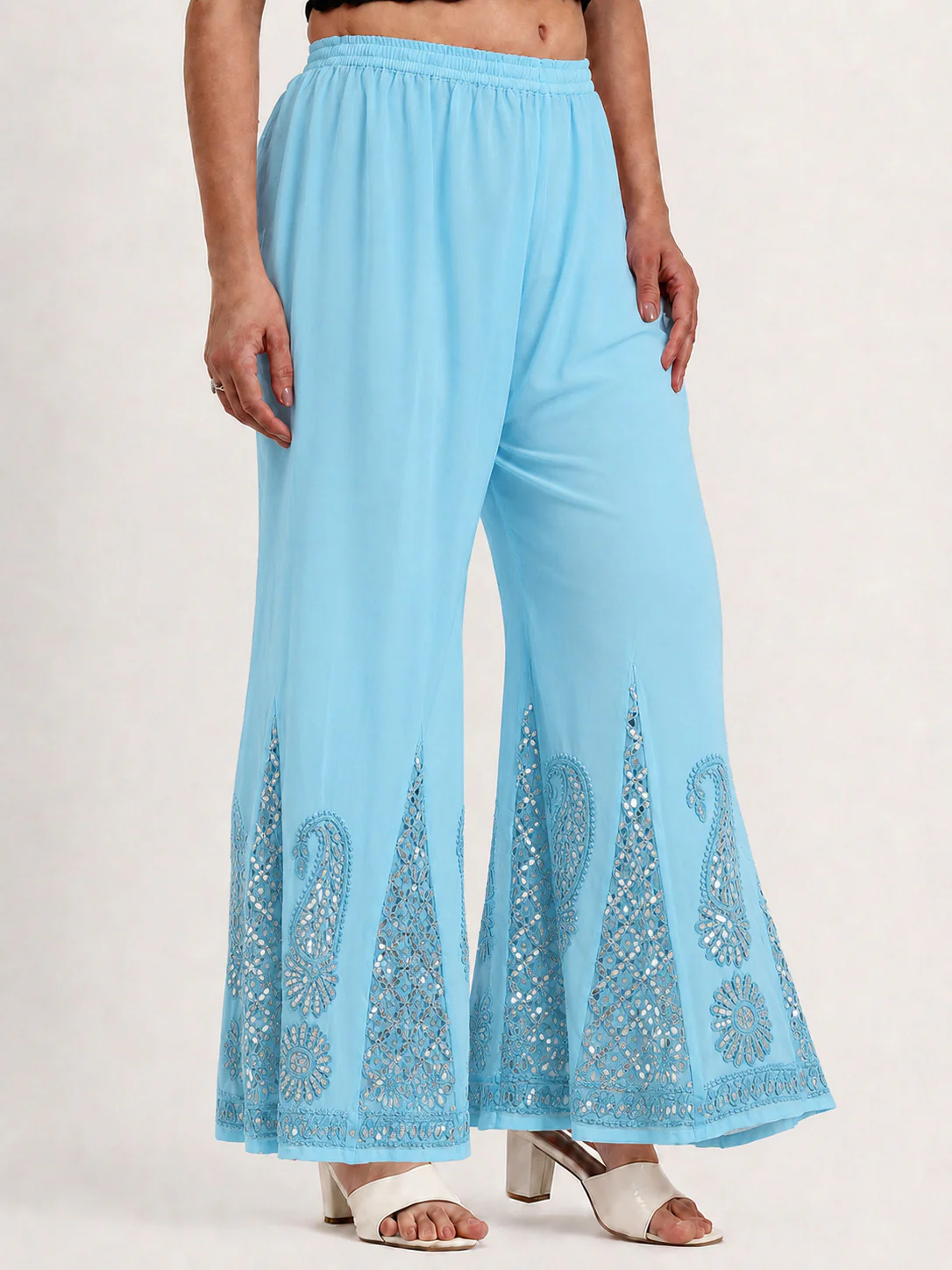 Georgette Chikankari Gota Patti Sharara - Sky Blue - Image 3