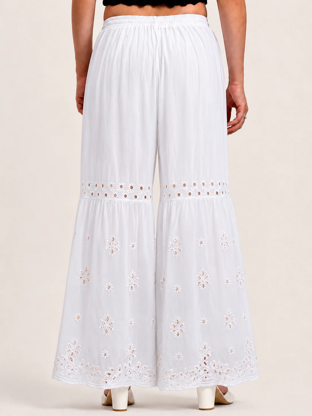Georgette Single Layer Chikankari Garara - White - Image 4