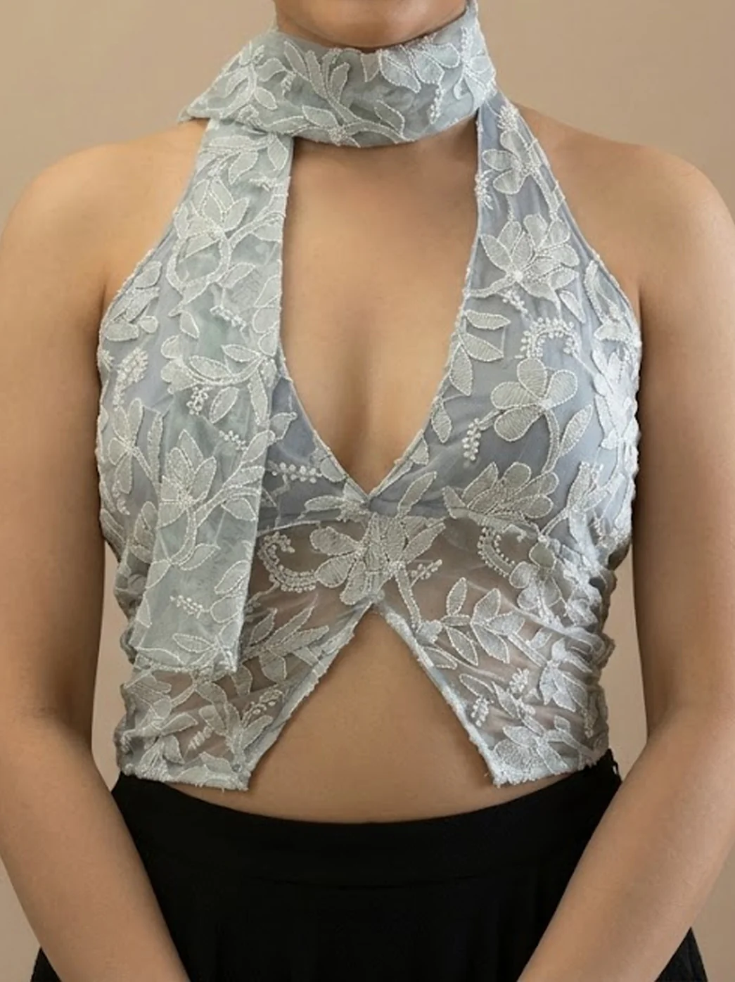 Georgette Tepchi Work Blouse With Scarf - Grey