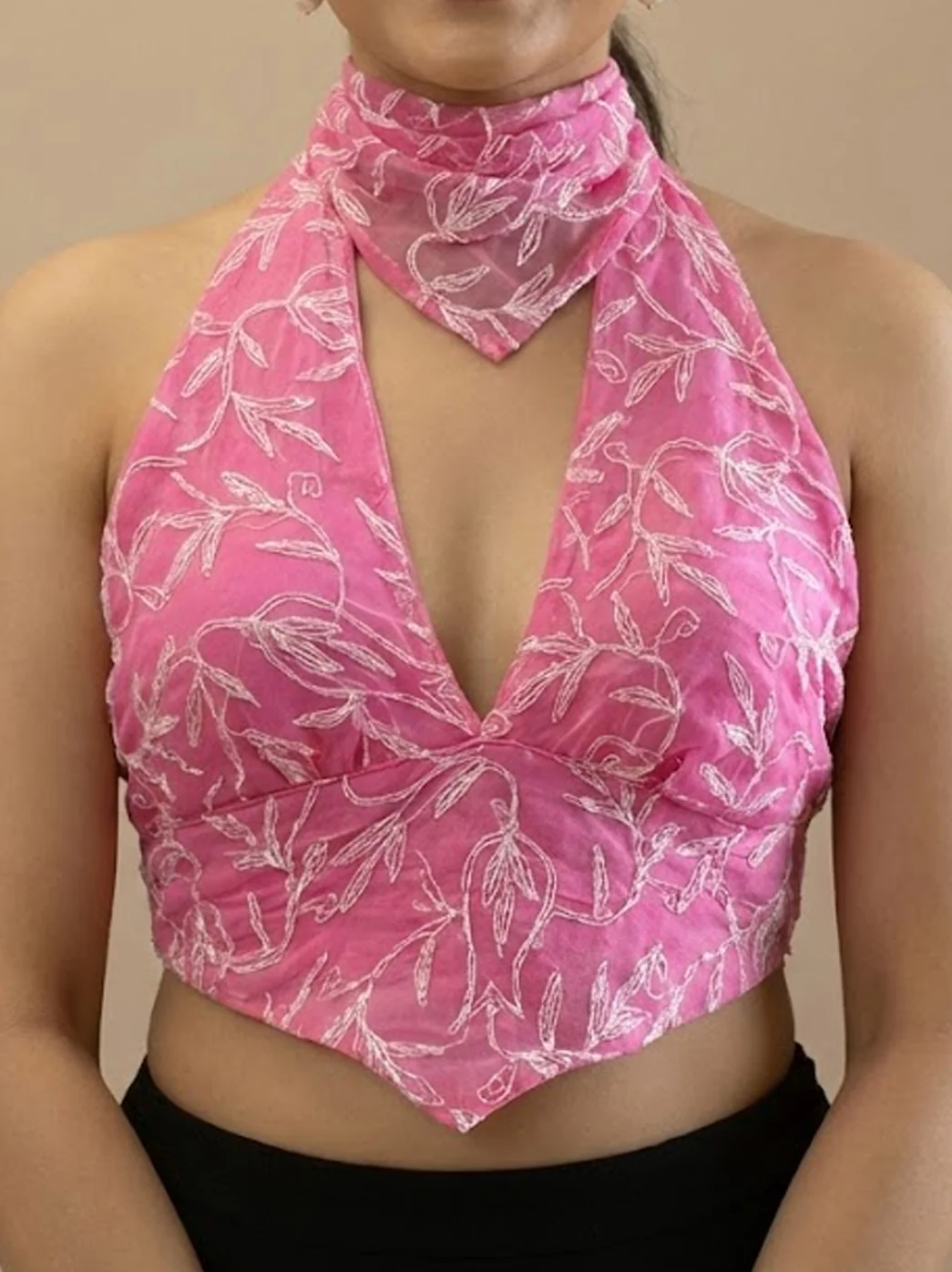 Georgette Tepchi Work Blouse With Scarf - Pink
