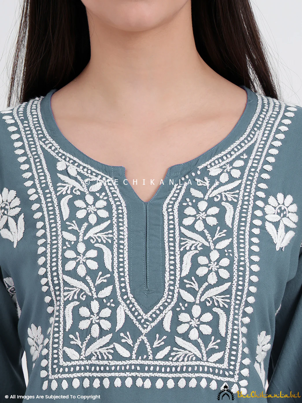 Ayesha Rayon Chikankari Short Top - Gray - Image 2