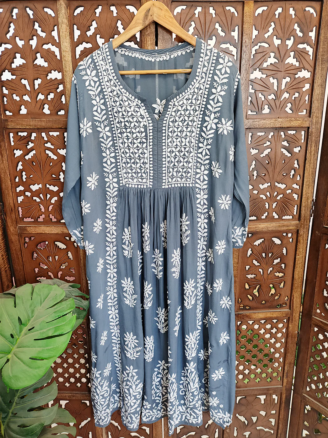 Gray Modal Chikankari Anarkali - Image 2