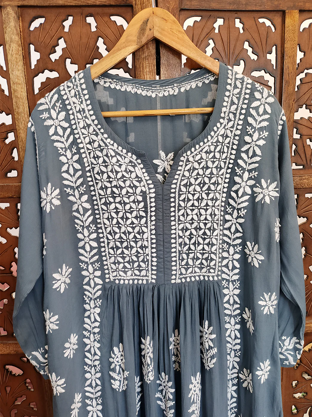 Gray Modal Chikankari Anarkali - Image 3