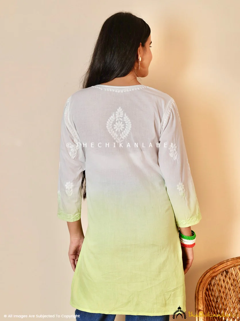 Green Ira Cotton Chikankari Short Kurti - Image 3