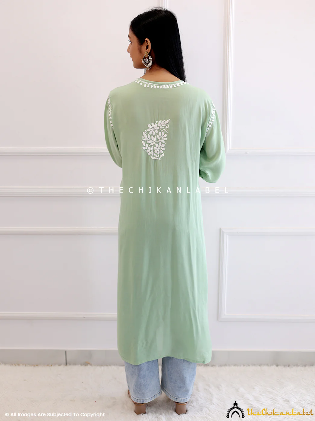 Green Modal Chikankari Straight Kurti - Image 3
