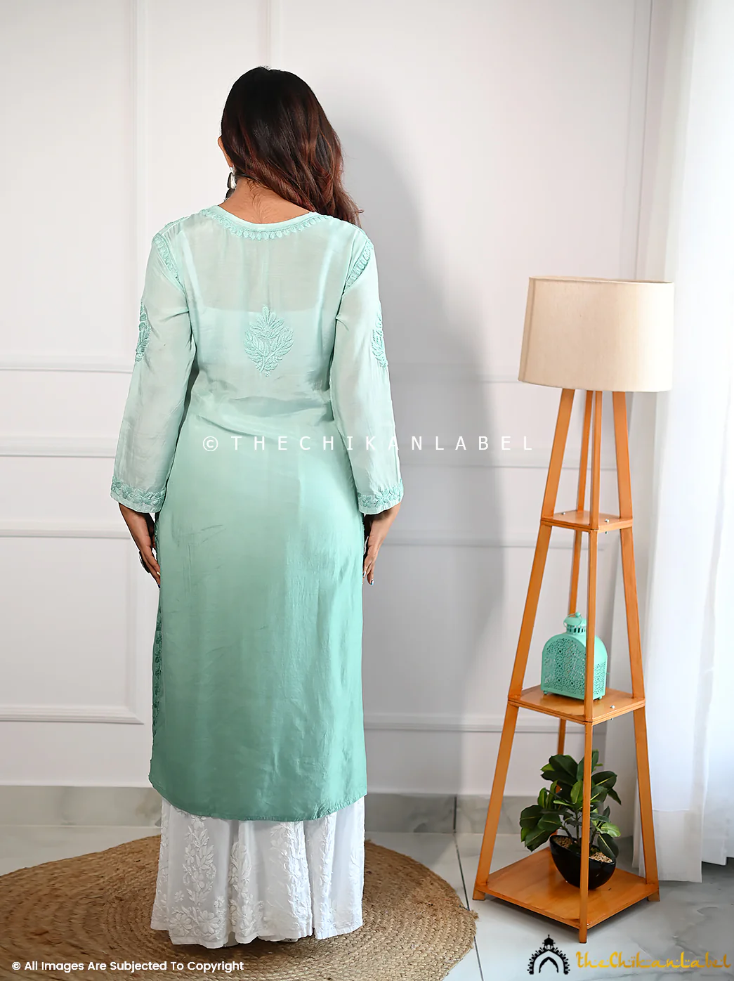 Green Muslin Chikankari Straight Kurti - Image 3