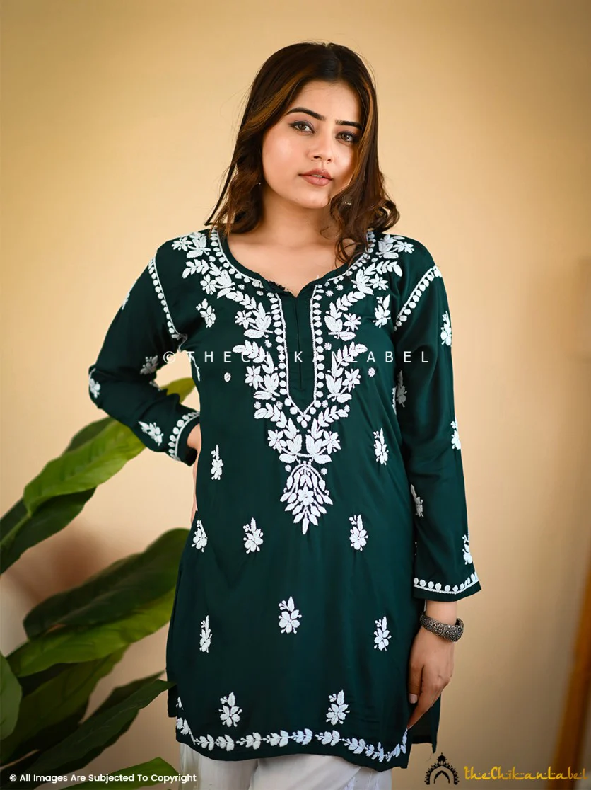 Green Nazak Modal Chikankari Short Kurta