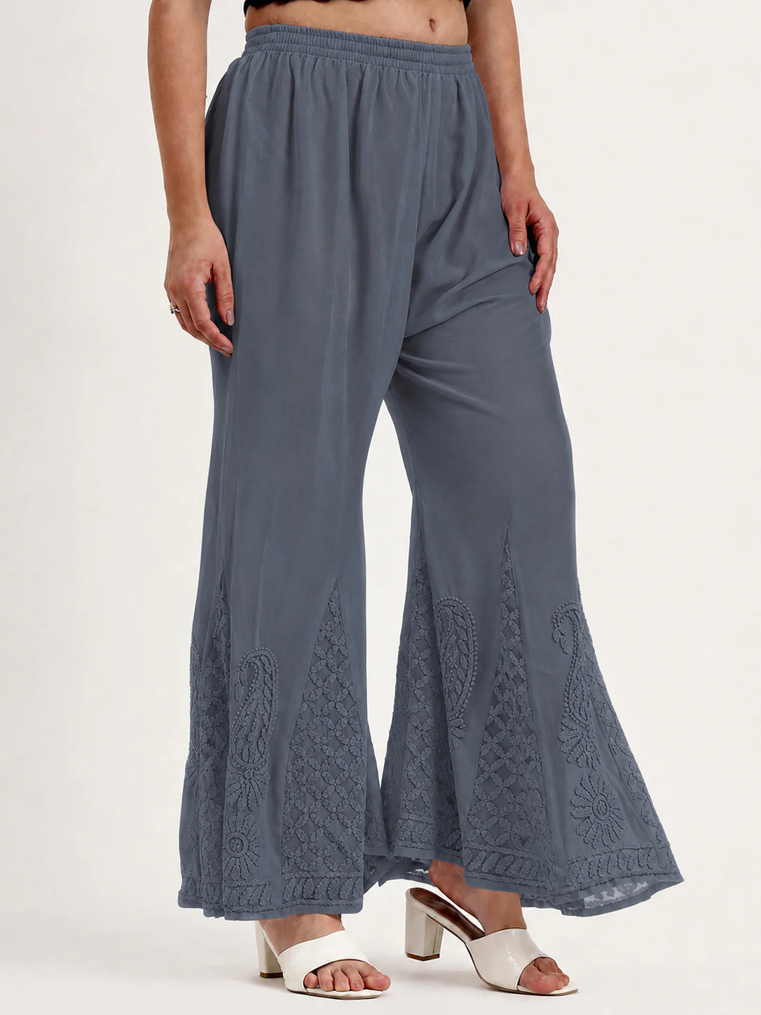 Grey Areeba Georgette Chikankari Sharara - Image 2