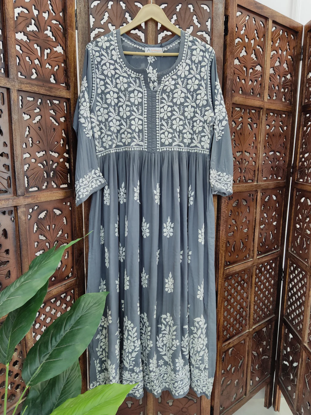 Grey Modal Chikankari Anarkali - Image 2