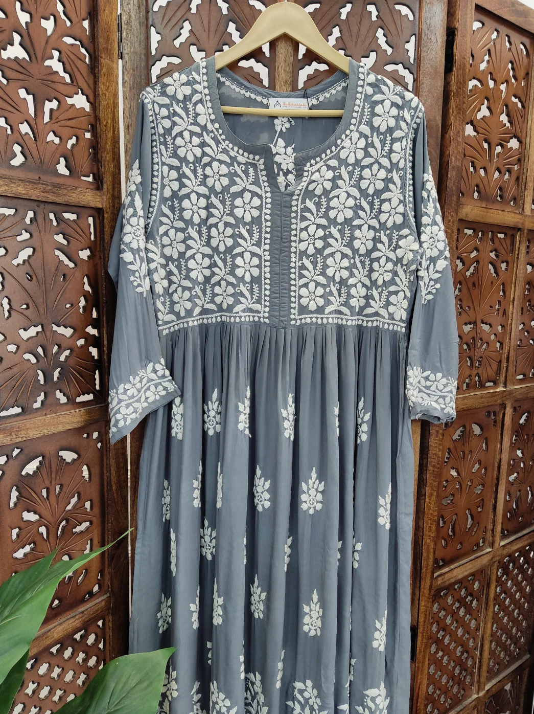Grey Modal Chikankari Anarkali - Image 3