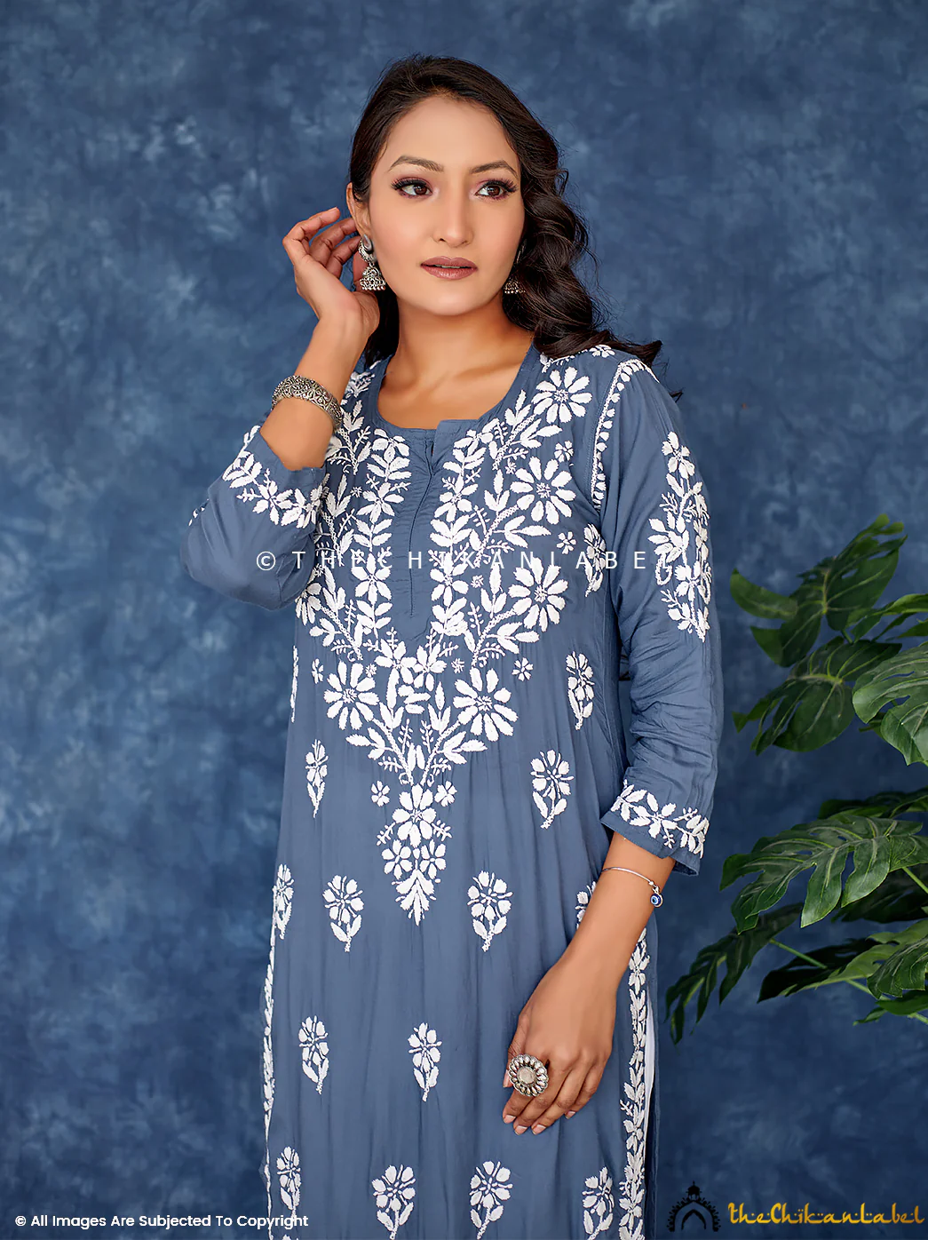 Grey Modal Chikankari Straight Kurti - Image 2
