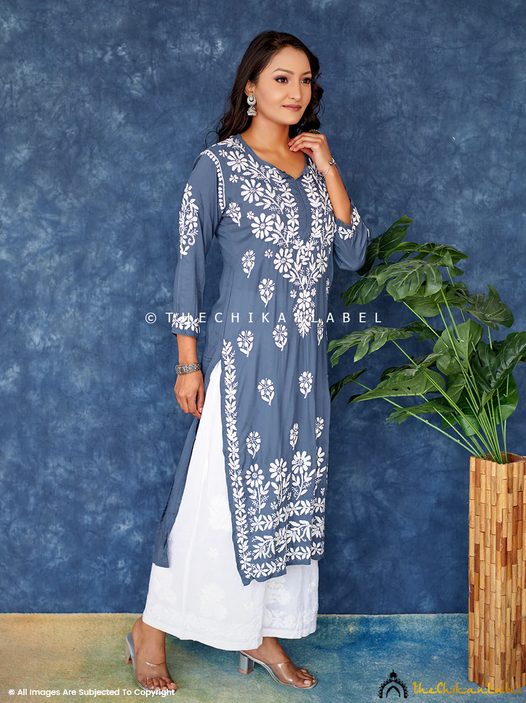 Grey Modal Chikankari Straight Kurti - Image 3