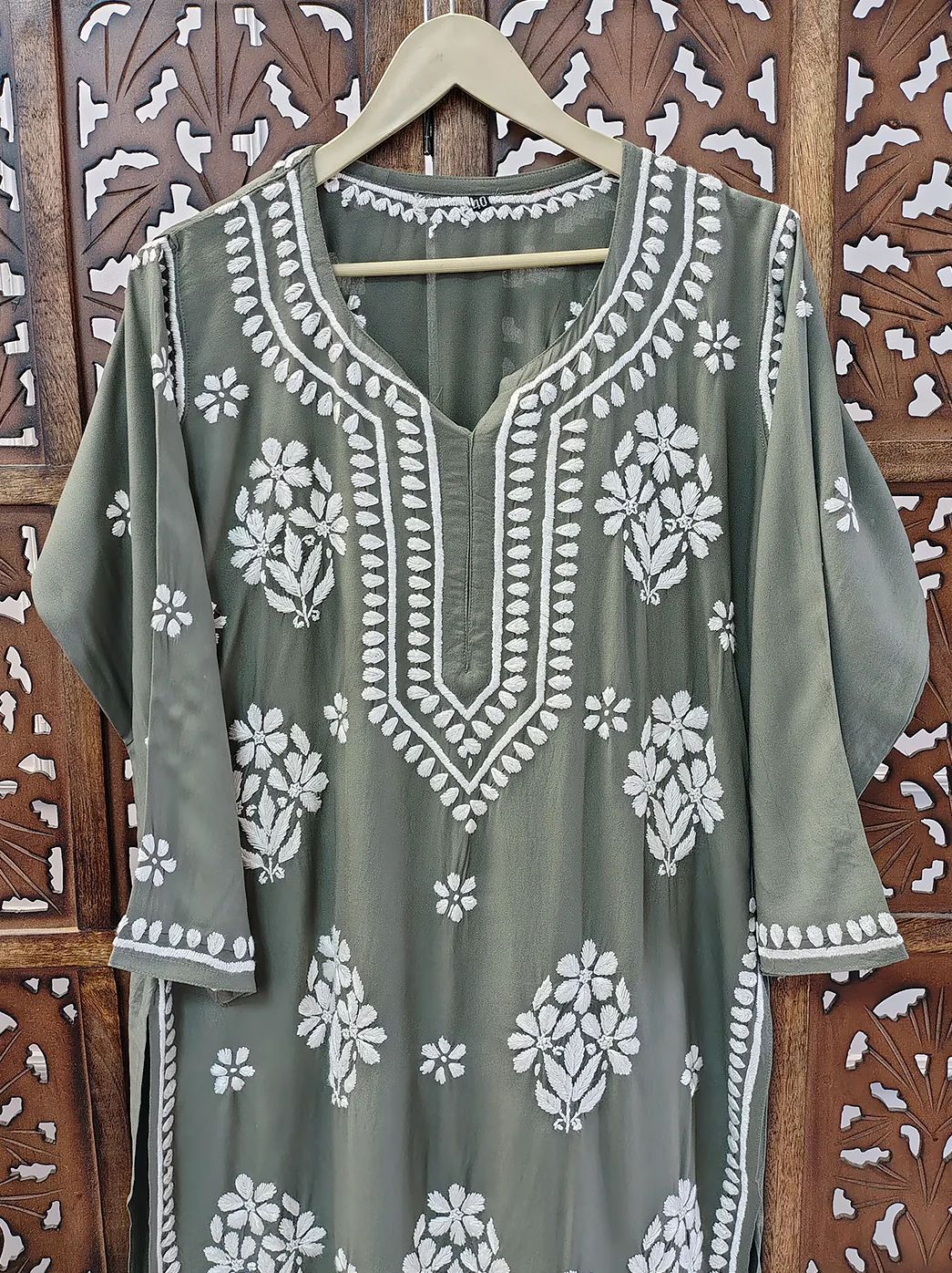 Grey Rayon Chikankari Straight Kurti - Image 5