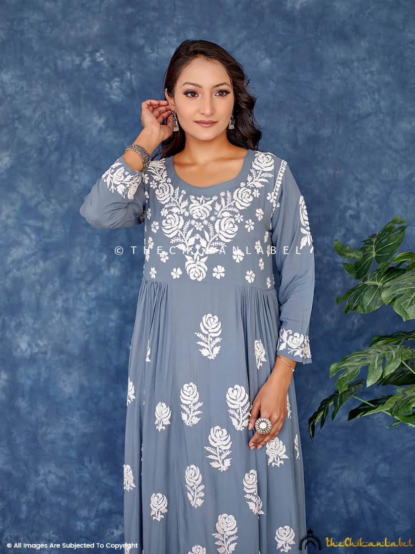 Grey Ria Modal Chikankari Anarkali Kurta - Image 5