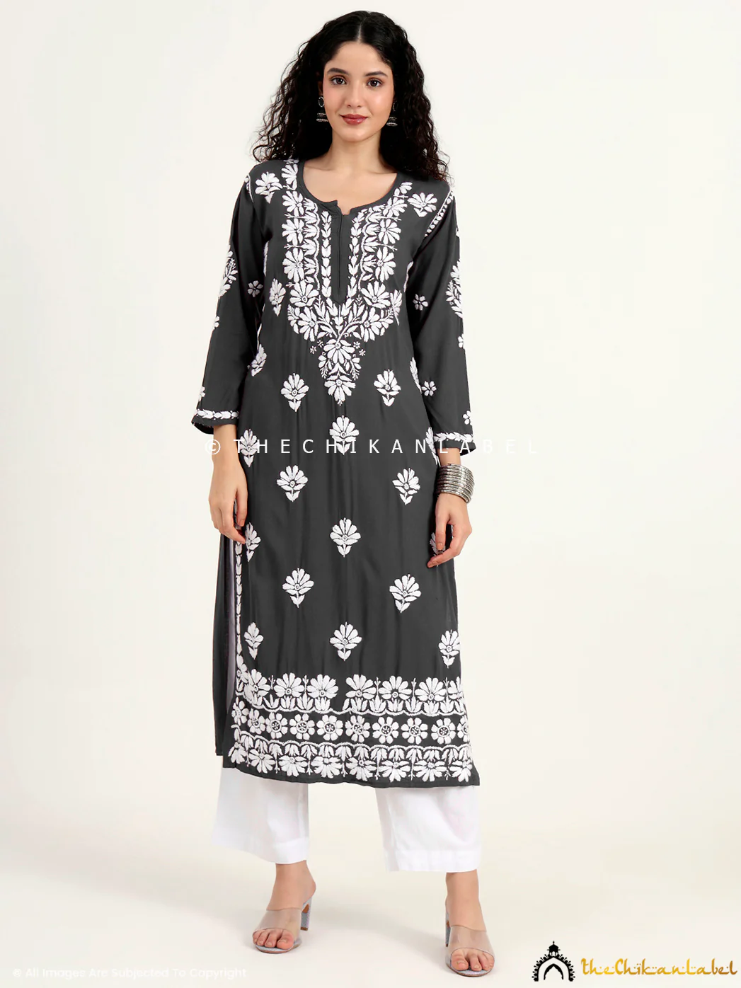 Saira Rayon Straight Chikankari Kurti - Grey