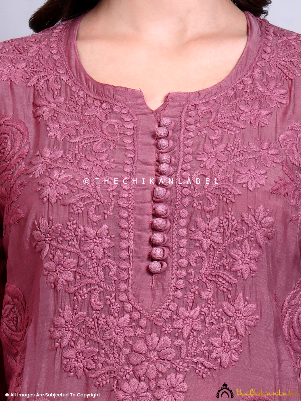 Gulaab Muslin Chikankari Straight Kurti - Mauve - Image 2