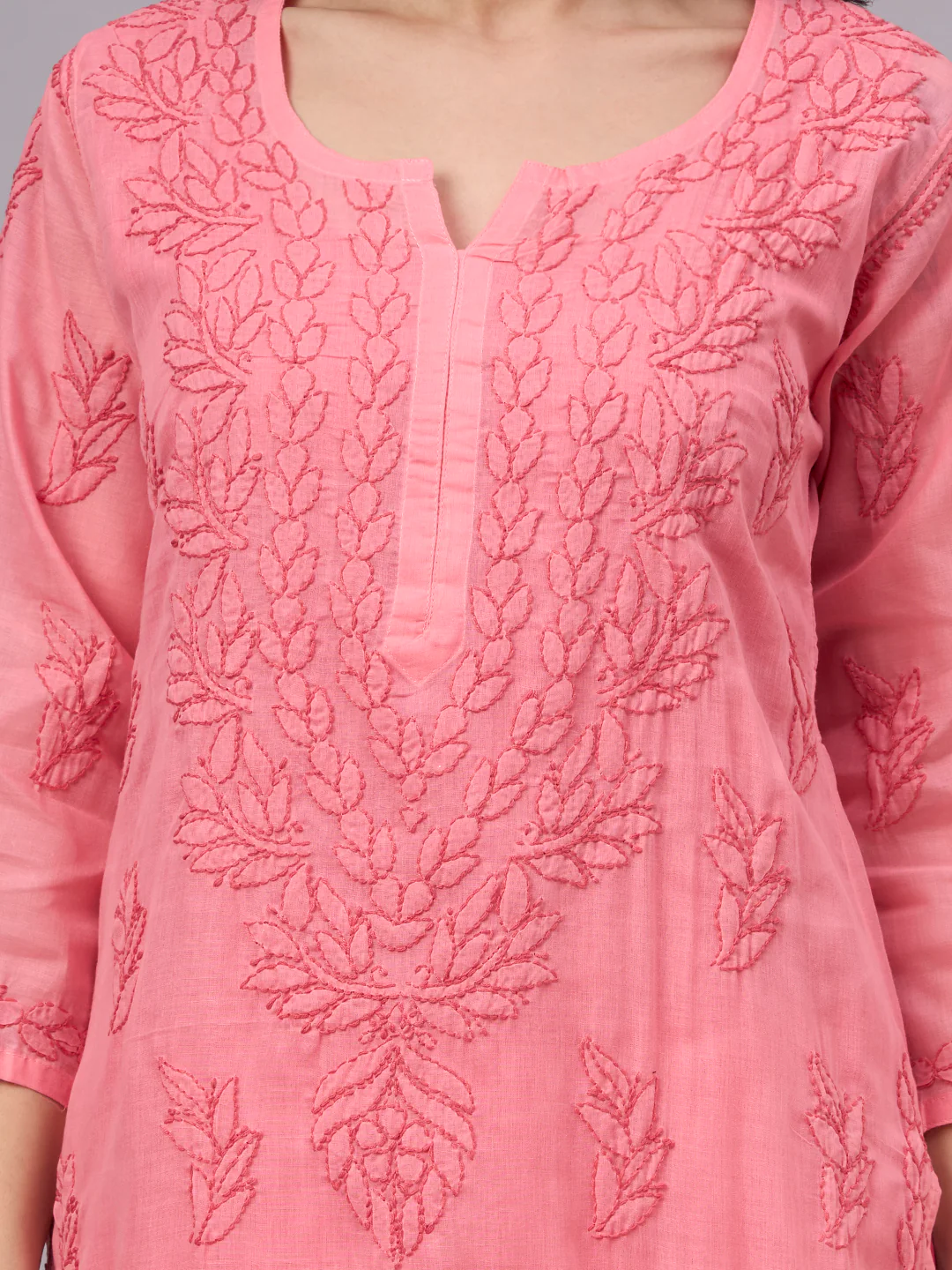 Imani Cotton Chikankari Straight Kurti with inner - Gajri - Image 2