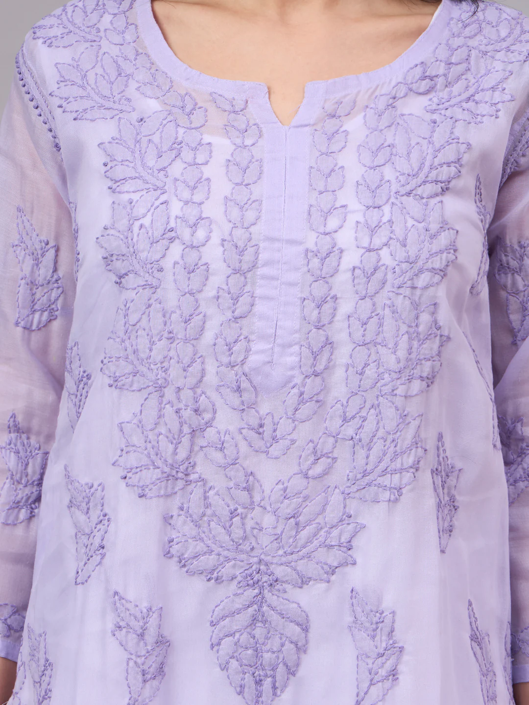 Imani Cotton Chikankari Straight Kurti with inner - Lavender - Image 2