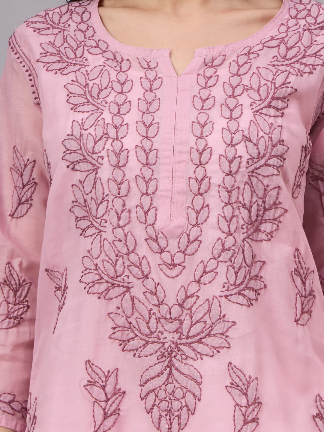 Imani Cotton Chikankari Straight Kurti with inner - Mauve - Image 2