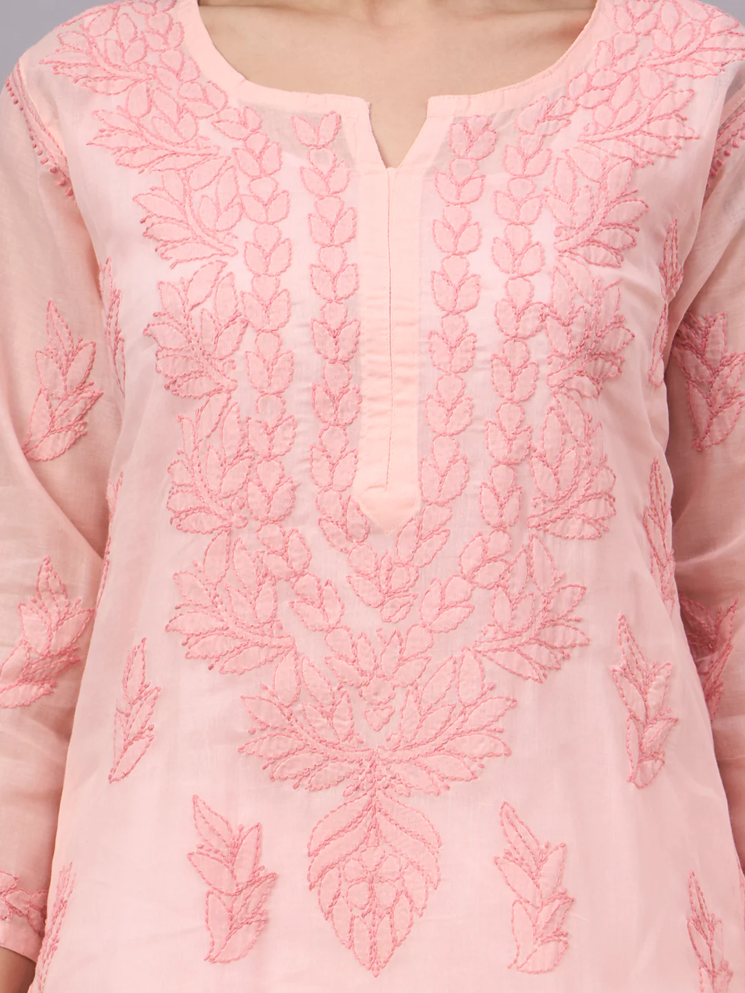 Imani Cotton Chikankari Straight Kurti with inner - Peach - Image 2