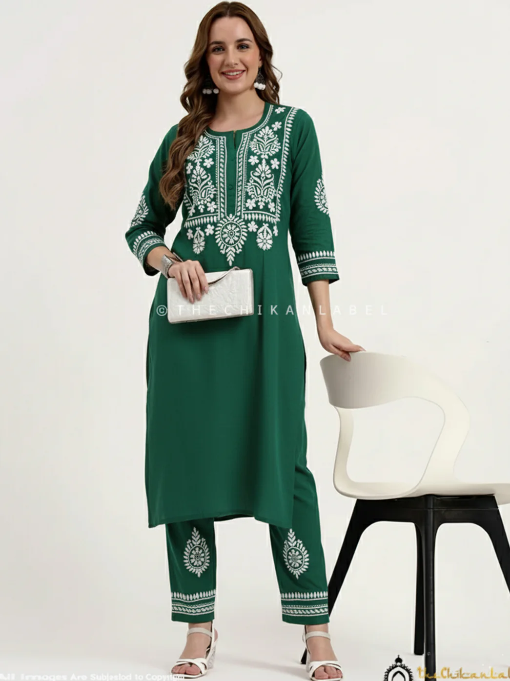 Jasleen Cotton Chikankari Kurta Set - Green
