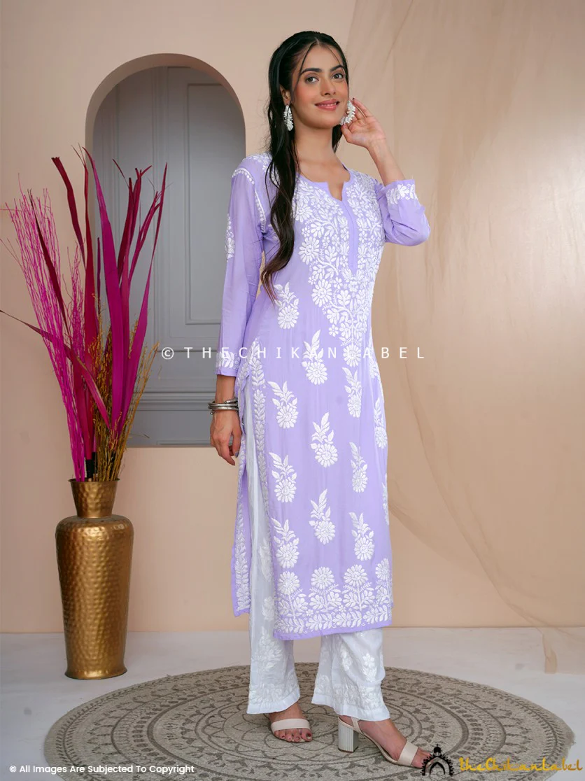 Aidah Modal Chikankari Straight Kurti - Lavender - Image 3