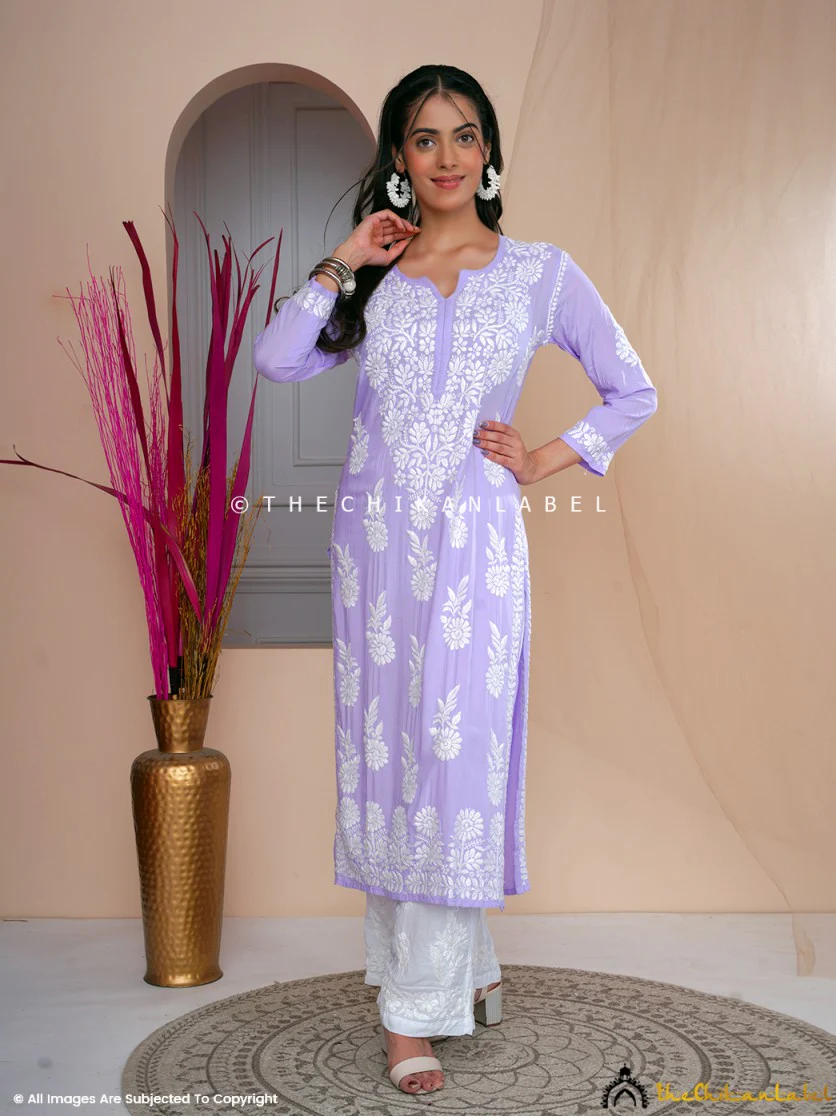 Aidah Modal Chikankari Straight Kurti - Lavender - Image 4