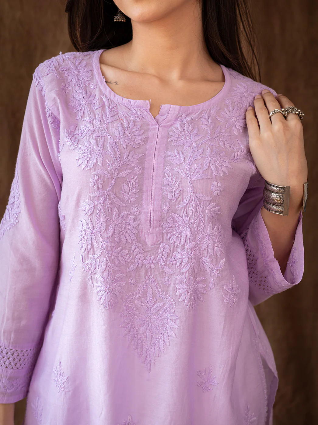 Lavender Chanderi Chikankari Farshi Salwar Set - Image 2