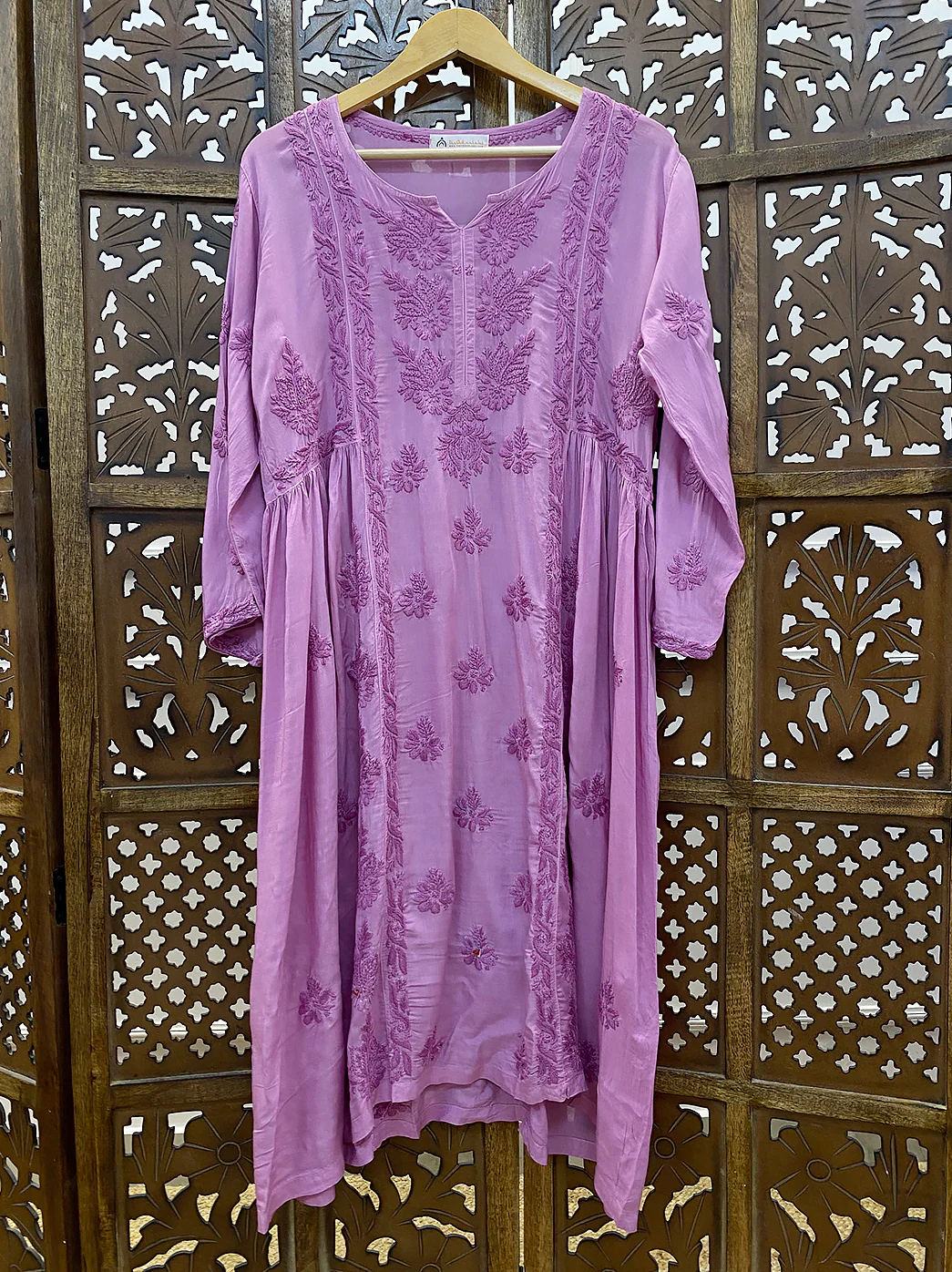 Lavender Modal Chikankari A-Line Kurti - Image 2