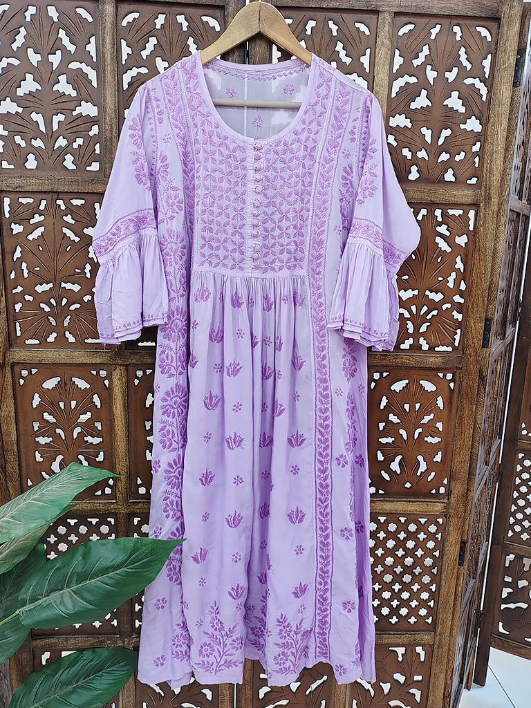 Lavender Modal Chikankari A-Line Kurti - Image 2