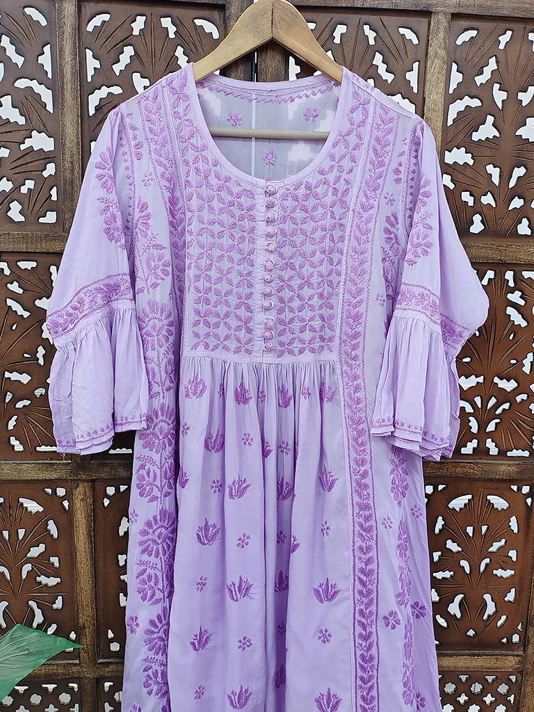 Lavender Modal Chikankari A-Line Kurti - Image 3