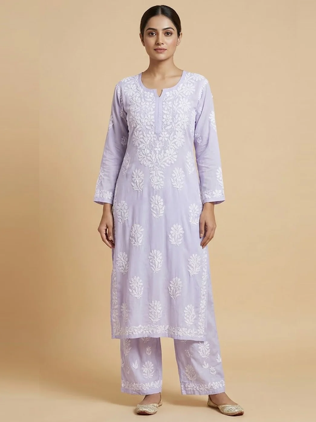Lavender Modal Chikankari Kurti Palazzo Set