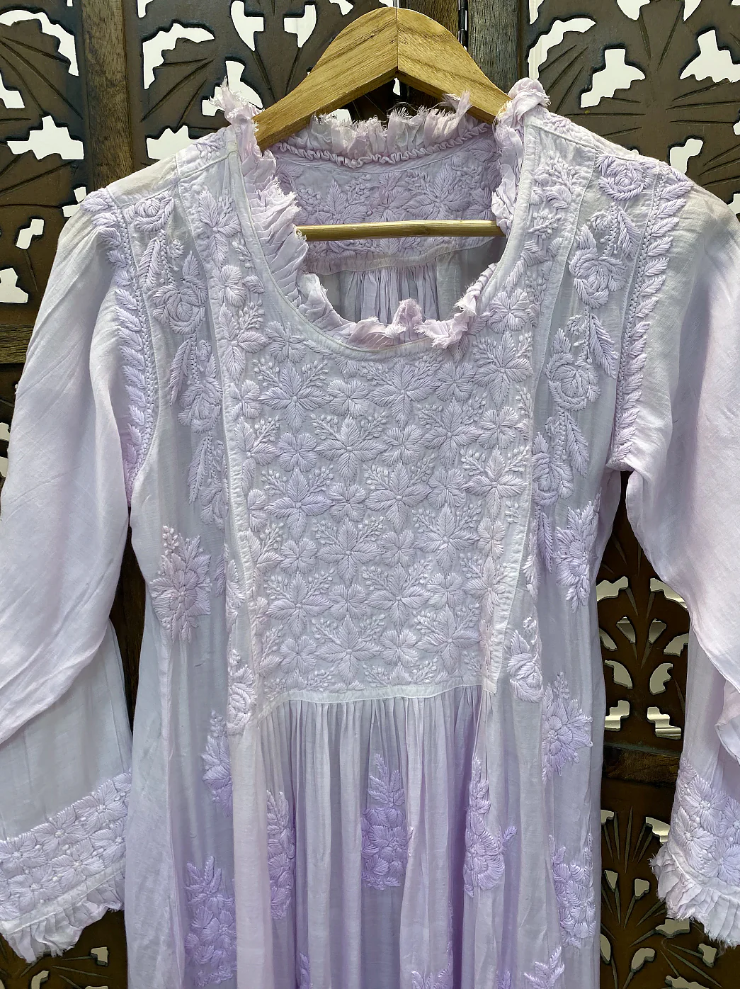 Lavender Muslin Chikankari A-Line Kurti - Image 2