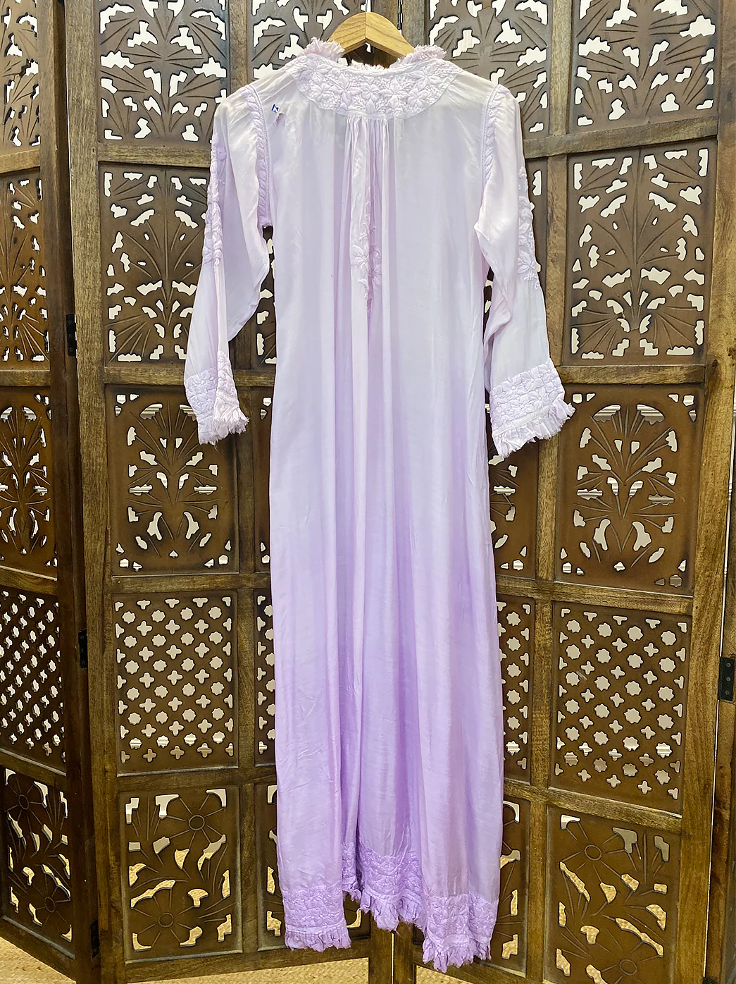 Lavender Muslin Chikankari A-Line Kurti - Image 4